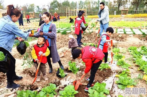 一小孩和妈妈摘萝卜，欢声笑语中体验丰收的乐趣与亲子间的温馨时光